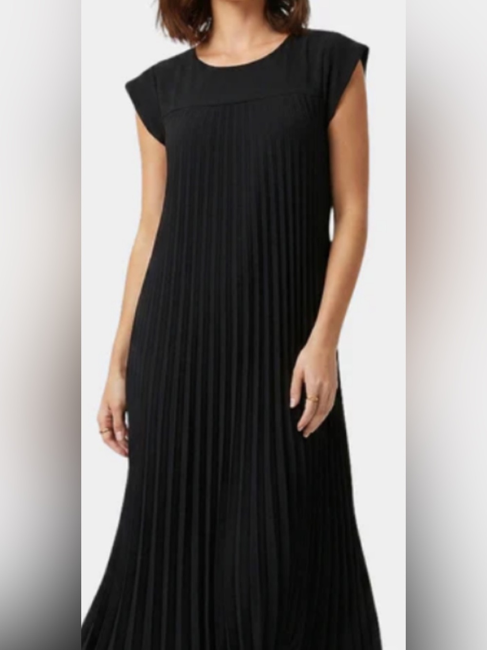 Michael Kors Black Pleated Cap-Sleeve Midi Dress